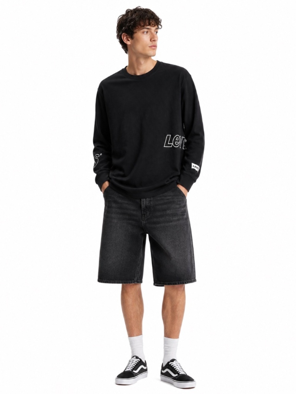 Levi’s Black Long Sleeve Logo Tee with Side Graphic – Size Large GUC